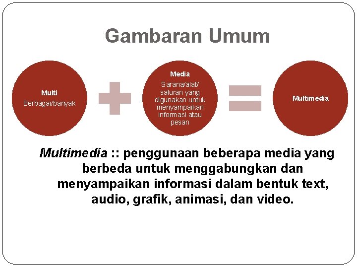 Gambaran Umum Media Multi Berbagai/banyak Sarana/alat/ saluran yang digunakan untuk menyampaikan informasi atau pesan