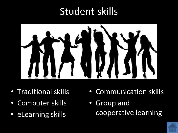 Student skills • Traditional skills • Computer skills • e. Learning skills • Communication Student skills • Traditional skills • Computer skills • e. Learning skills • Communication