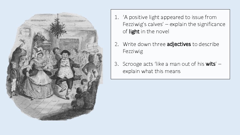 1. ‘A positive light appeared to issue from Fezziwig’s calves’ – explain the significance