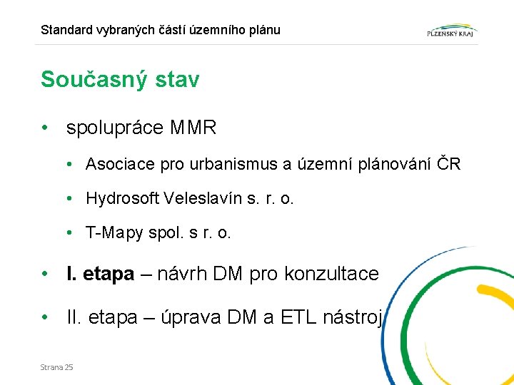 Standard vybraných částí územního plánu Současný stav • spolupráce MMR • Asociace pro urbanismus