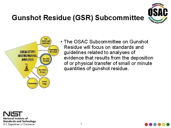 Gunshot Residue (GSR) Subcommittee • The OSAC Subcommittee on Gunshot Residue will focus on