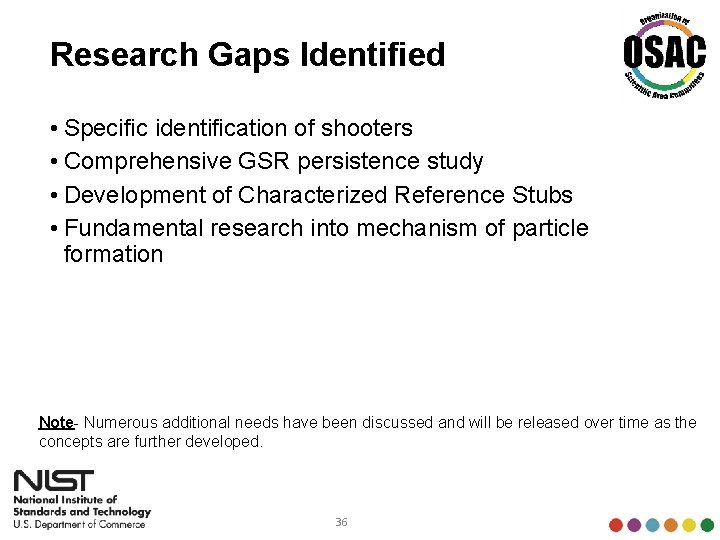 Research Gaps Identified • Specific identification of shooters • Comprehensive GSR persistence study •