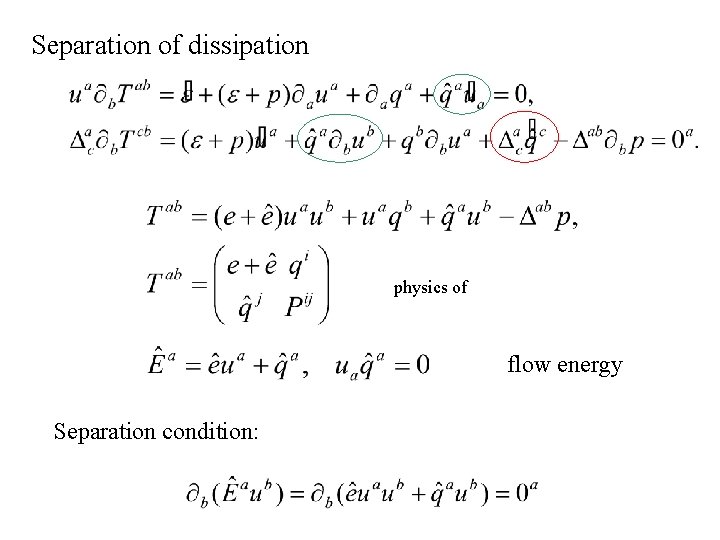 Separation of dissipation physics of flow energy Separation condition: 