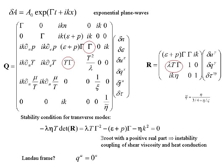 exponential plane-waves Stability condition for transverse modes: $root with a positive real part instability