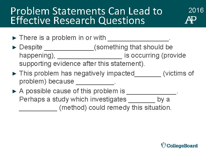 Problem Statements Can Lead to Effective Research Questions 2016 There is a problem in