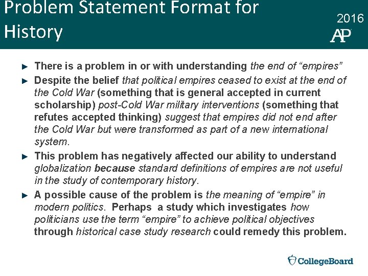 Problem Statement Format for History ► ► 2016 There is a problem in or