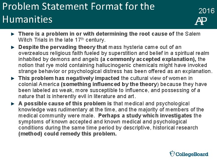 Problem Statement Format for the Humanities 2016 There is a problem in or with