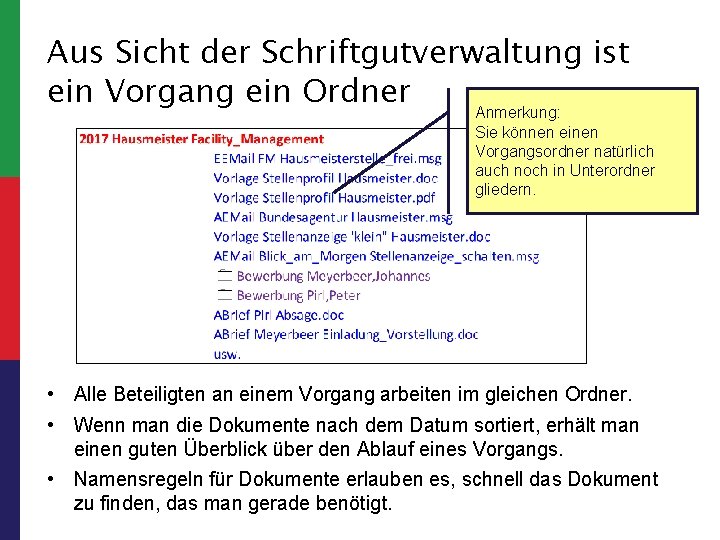 Aus Sicht der Schriftgutverwaltung ist ein Vorgang ein Ordner Anmerkung: Sie können einen Vorgangsordner