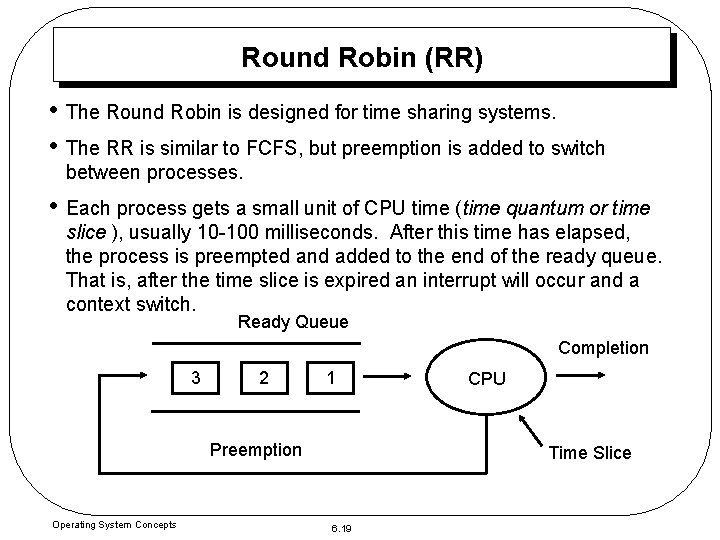 Round Robin (RR) • The Round Robin is designed for time sharing systems. •