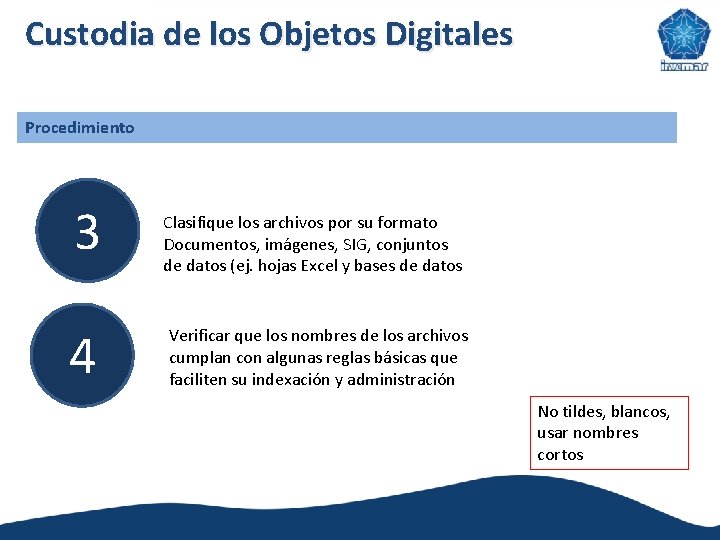 Custodia de los Objetos Digitales Procedimiento 3 4 Clasifique los archivos por su formato