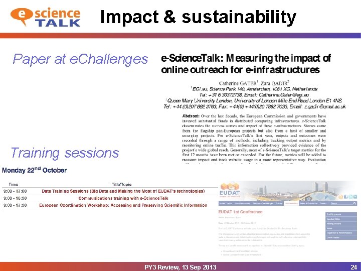 Impact & sustainability Paper at e. Challenges Training sessions PY 3 Review, 13 Sep