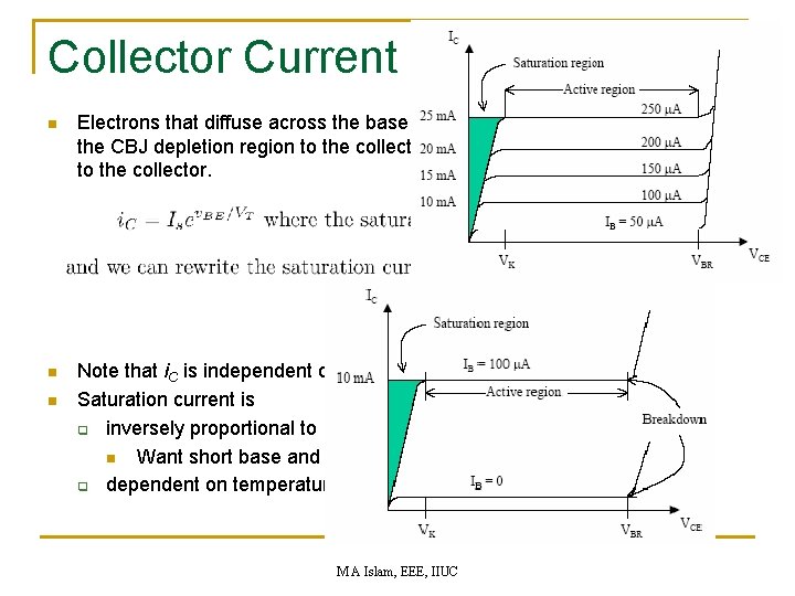 Collector Current n Electrons that diffuse across the base to the CBJ junction are