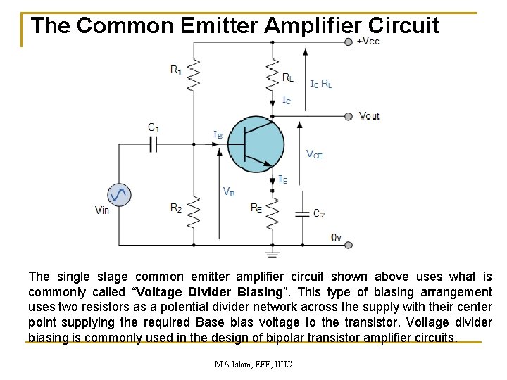 The Common Emitter Amplifier Circuit The single stage common emitter amplifier circuit shown above