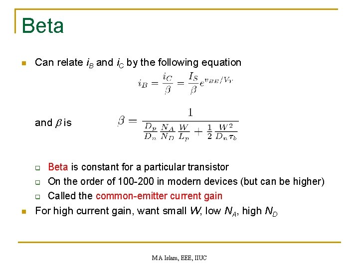 Beta n Can relate i. B and i. C by the following equation and