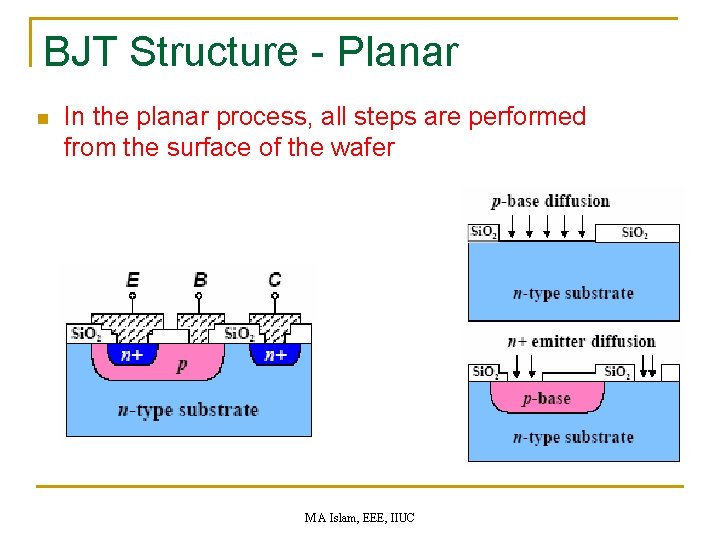 BJT Structure - Planar n In the planar process, all steps are performed from