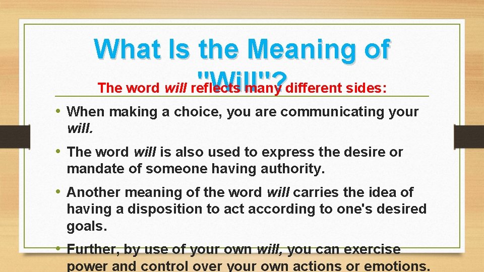 What Is the Meaning of "Willmany "? different sides: The word will reflects •