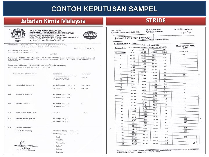 CONTOH KEPUTUSAN SAMPEL Jabatan Kimia Malaysia STRIDE 24 