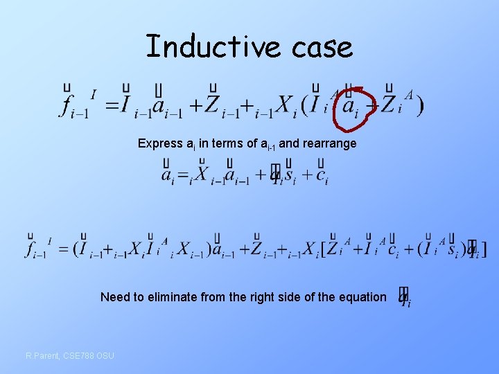 Inductive case Express ai in terms of ai-1 and rearrange Need to eliminate from