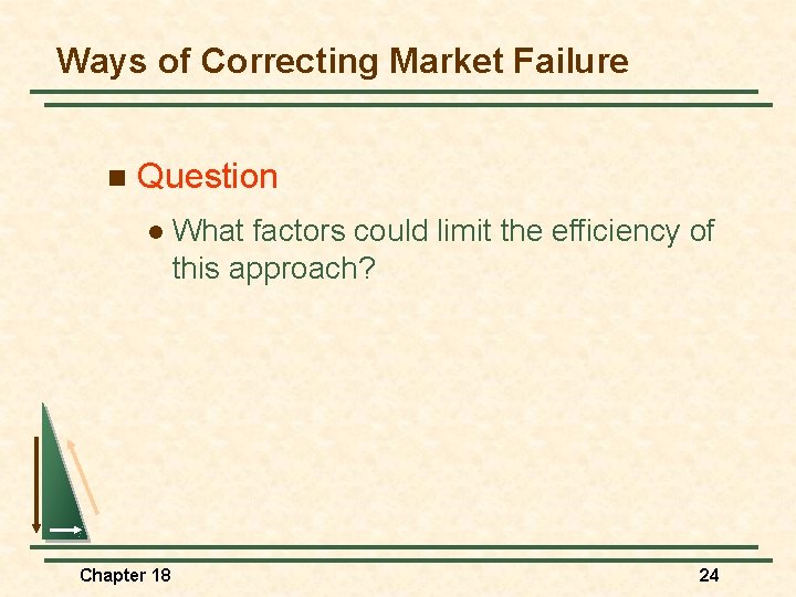 Ways of Correcting Market Failure n Question l Chapter 18 What factors could limit