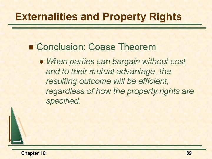 Externalities and Property Rights n Conclusion: Coase Theorem l Chapter 18 When parties can