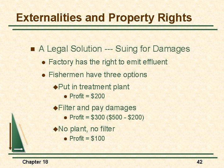 Externalities and Property Rights n A Legal Solution --- Suing for Damages l Factory