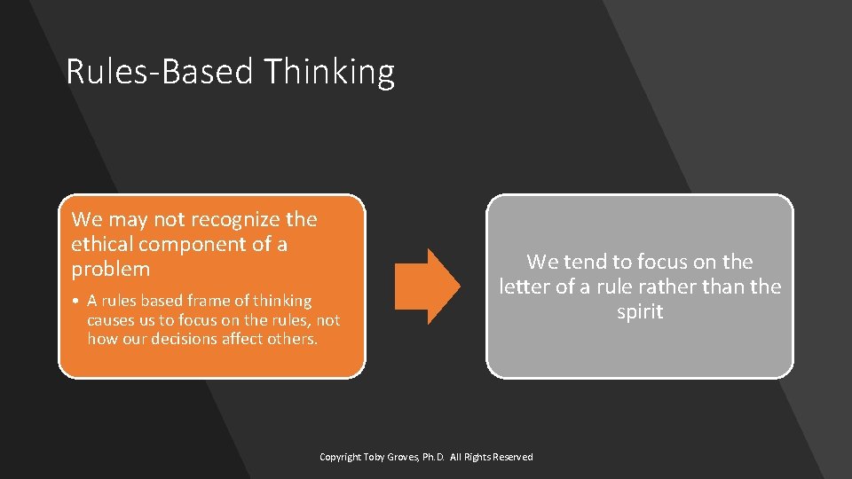 Rules-Based Thinking We may not recognize the ethical component of a problem • A