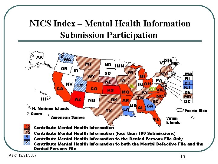 NICS Index – Mental Health Information Submission Participation AK WA OR CA HI NV
