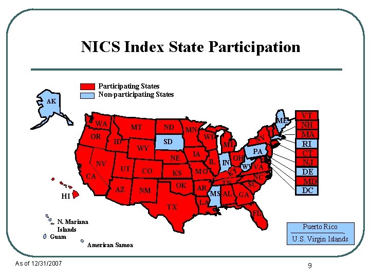 NICS Index State Participation Participating States Non-participating States AK ME WA OR NV CA