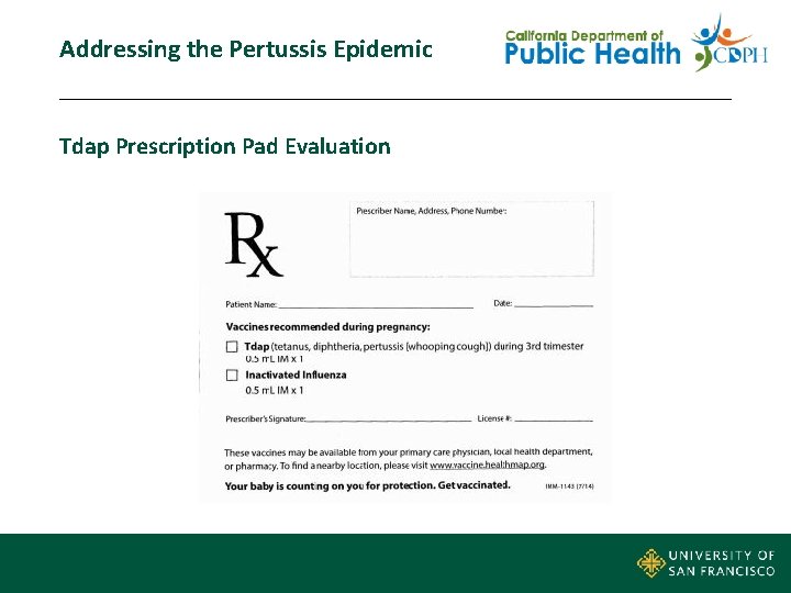 Addressing the Pertussis Epidemic Tdap Prescription Pad Evaluation 