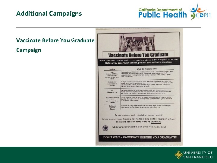 Additional Campaigns Vaccinate Before You Graduate Campaign 