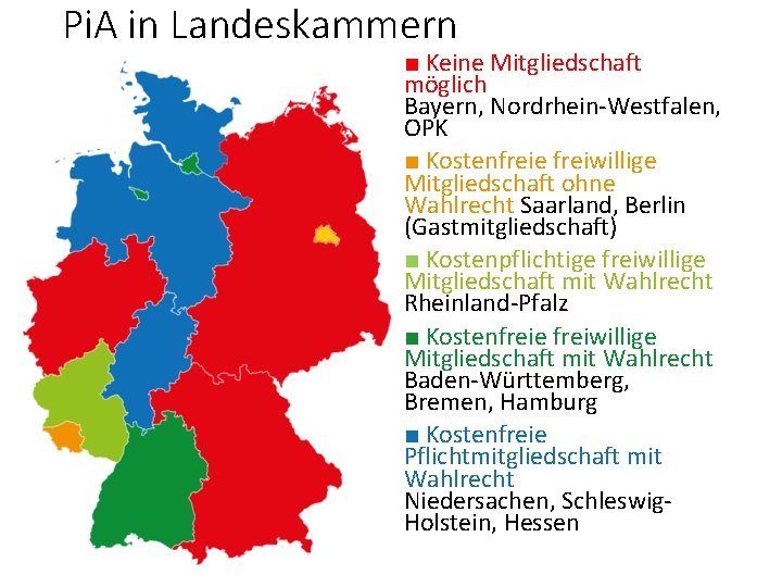 Pi. A in Landeskammern ■ Keine Mitgliedschaft möglich Bayern, Nordrhein-Westfalen, OPK ■ Kostenfreie freiwillige