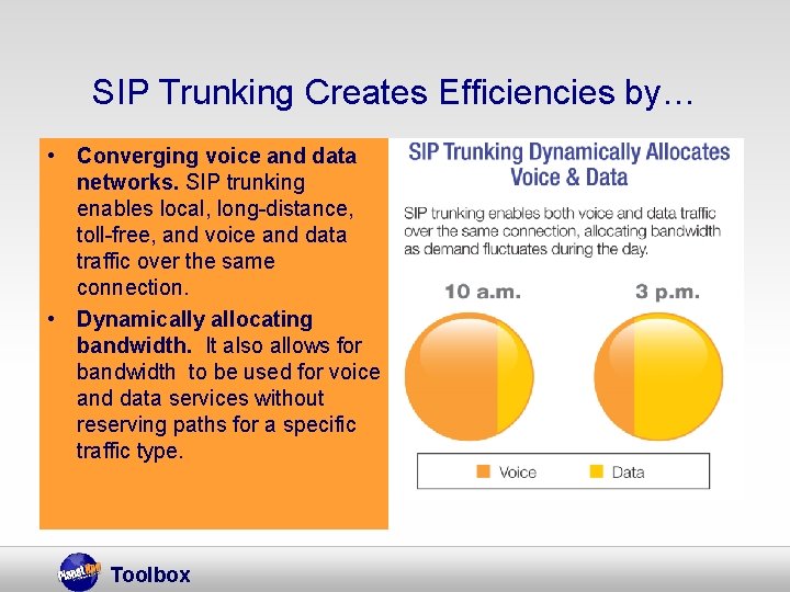 SIP Trunking Creates Efficiencies by… • Converging voice and data networks. SIP trunking enables