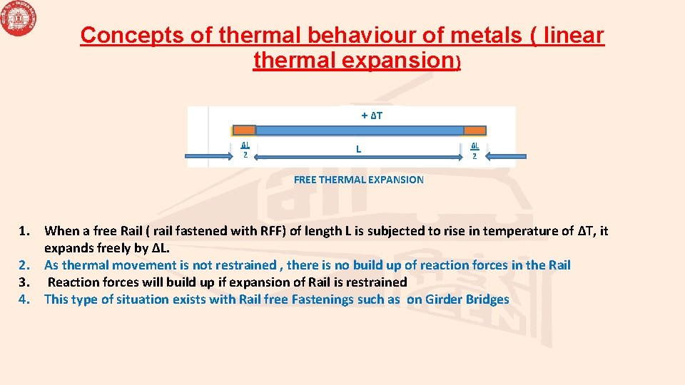 Concepts of thermal behaviour of metals ( linear thermal expansion) + ΔT ΔL 2