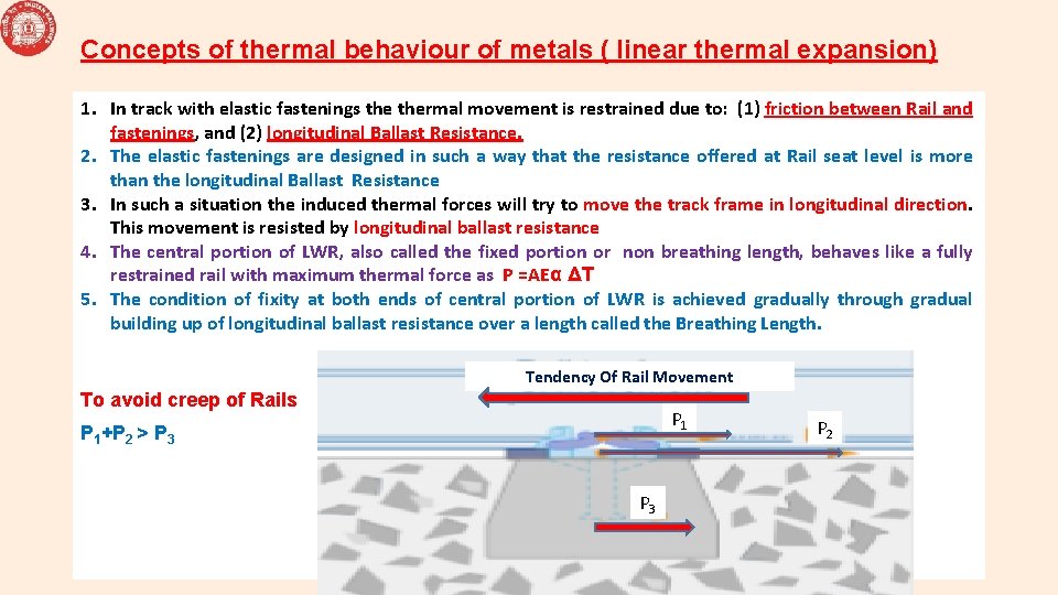 Concepts of thermal behaviour of metals ( linear thermal expansion) 1. In track with