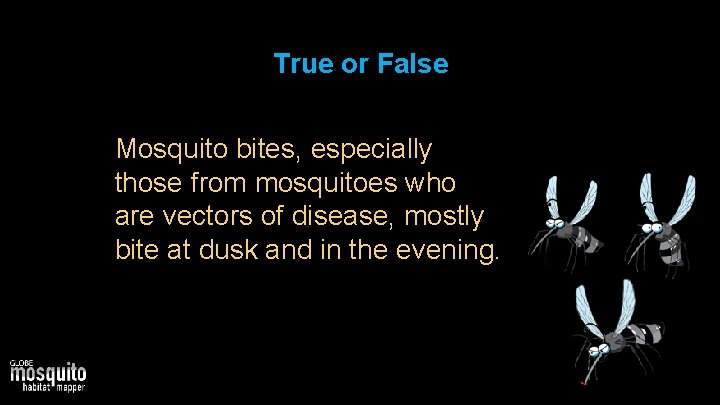 True or False Mosquito bites, especially those from mosquitoes who are vectors of disease,