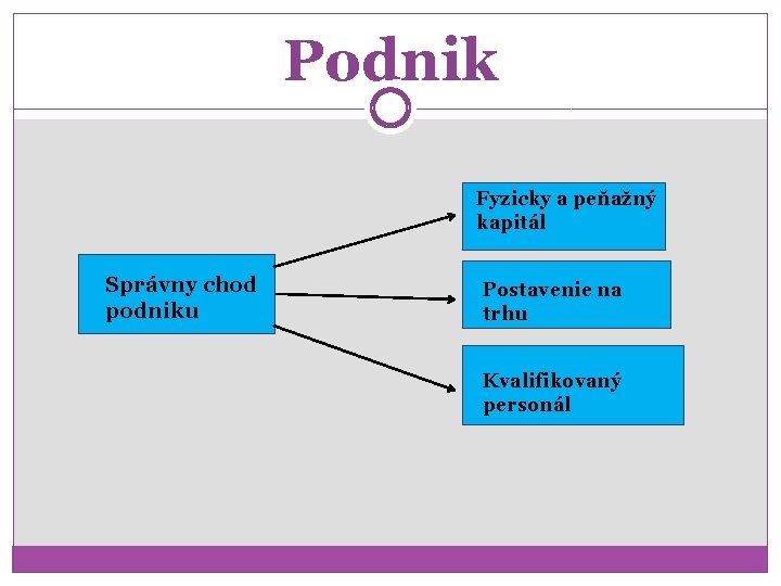 Podnik Fyzicky a peňažný kapitál Správny chod podniku Postavenie na trhu Kvalifikovaný personál 