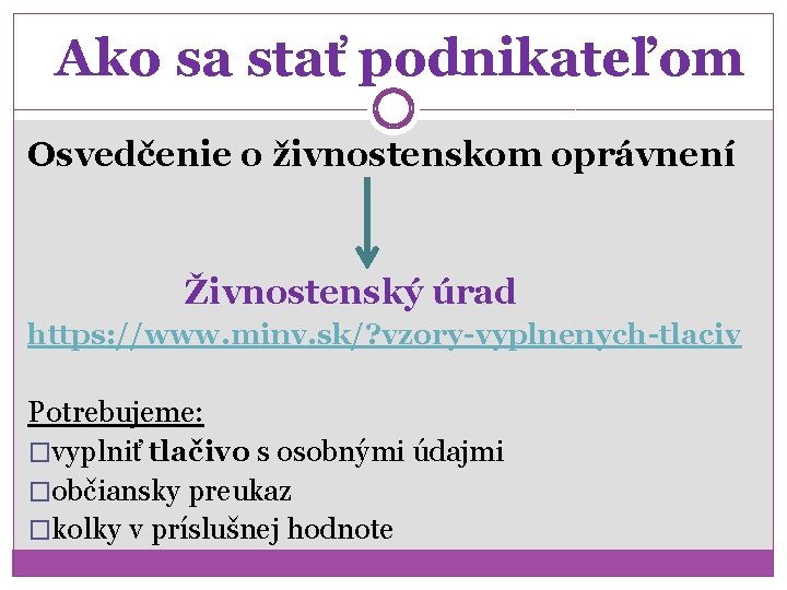 Ako sa stať podnikateľom Osvedčenie o živnostenskom oprávnení Živnostenský úrad https: //www. minv. sk/?