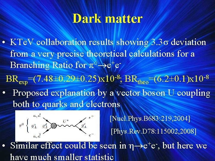 Dark matter • KTe. V collaboration results showing 3. 3σ deviation from a very Dark matter • KTe. V collaboration results showing 3. 3σ deviation from a very