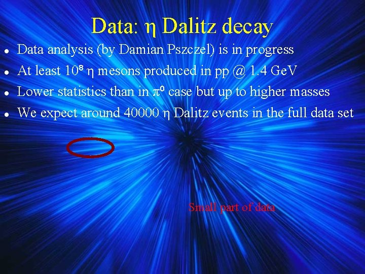 Data: η Dalitz decay Data analysis (by Damian Pszczel) is in progress At least Data: η Dalitz decay Data analysis (by Damian Pszczel) is in progress At least