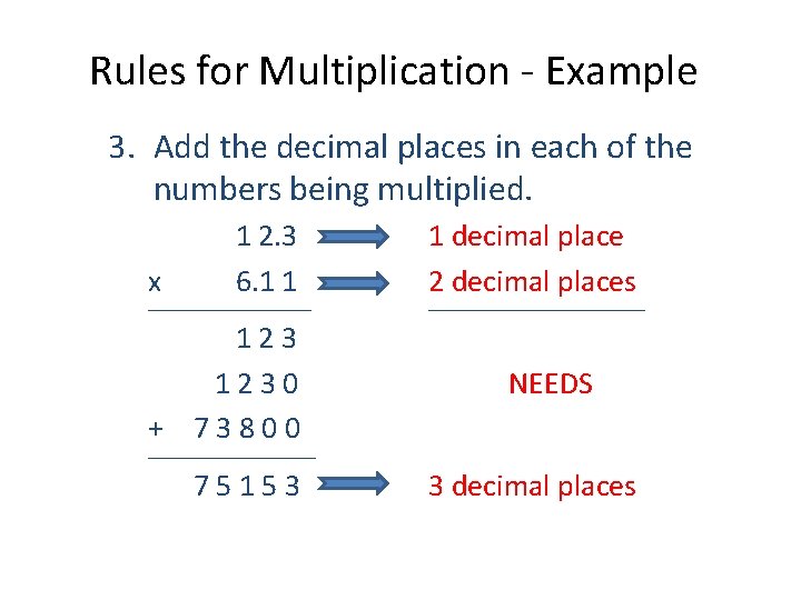 Rules for Multiplication - Example 3. Add the decimal places in each of the
