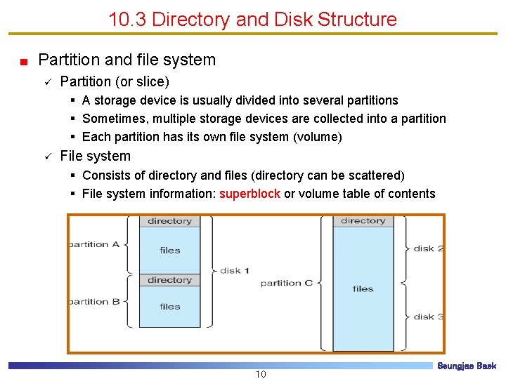 10. 3 Directory and Disk Structure Partition and file system ü Partition (or slice)