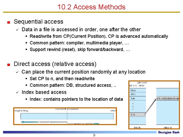 10. 2 Access Methods Sequential access ü Data in a file is accessed in