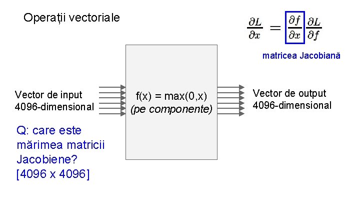Operații vectoriale matricea Jacobiană Vector de input 4096 -dimensional Q: care este mărimea matricii