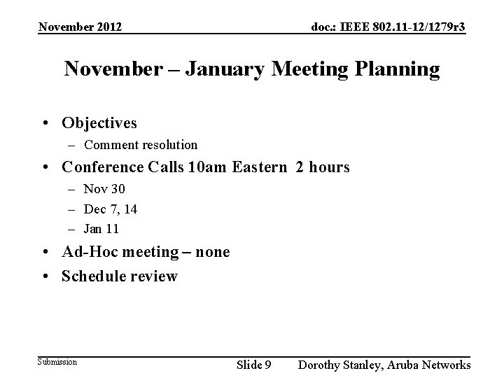 November 2012 doc. : IEEE 802. 11 -12/1279 r 3 November – January Meeting