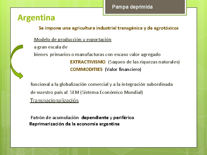 Pampa deprimida Argentina Se impone una agricultura industrial transgénica y de agrotóxicos Modelo de