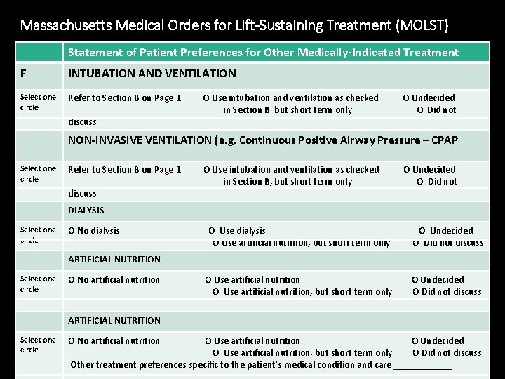 Massachusetts Medical Orders for Lift-Sustaining Treatment (MOLST) Statement of Patient Preferences for Other Medically-Indicated