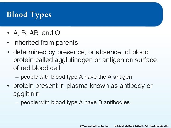 Blood Types • A, B, AB, and O • inherited from parents • determined