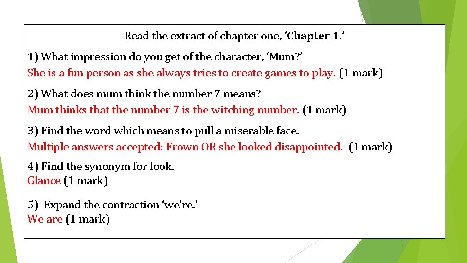 Read the extract of chapter one, ‘Chapter 1. ’ 1) What impression do you