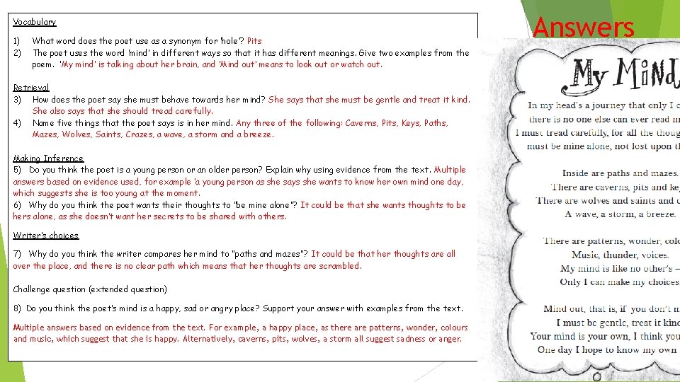 Vocabulary 1) 2) What word does the poet use as a synonym for ‘hole’?