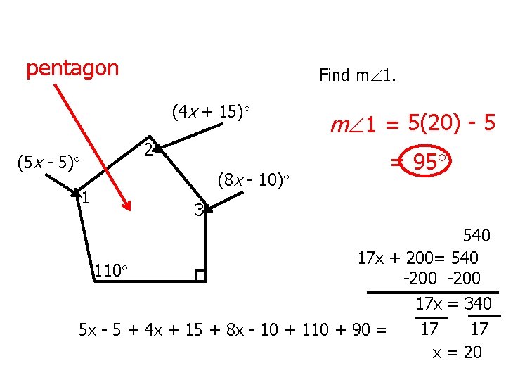 pentagon Find m 1. (4 x + 15) 2 (5 x - 5) 1